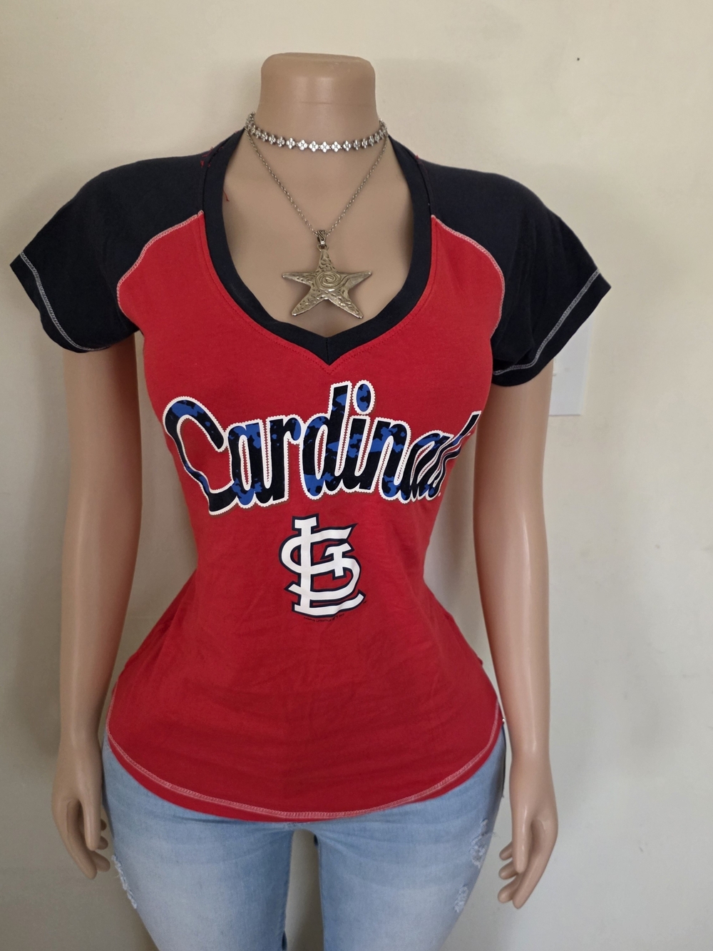 Genuine Merchandise Red & Black Cardinals V-Neck Tee